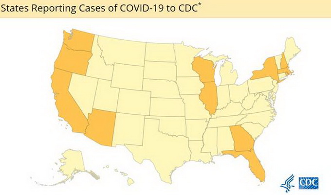 美國確診病例分布圖。圖片來源：美國CDC